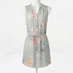 Babaton Benedict Pale Blue Floral 100% Silk Drawstring Sleeveless Dress Small